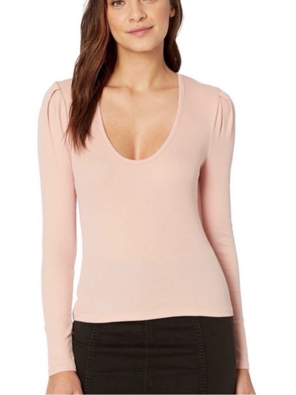 Free People - Hey Lady Light Pink Scoop Neck Long Sleeve Blouse Size Medium
